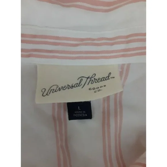 Universal Thread Pink & White Vertical Stripe Button Down Shirt Short Sleeve L - Picture 5 of 12